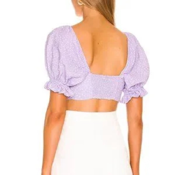 For Love & Lemons | Women's Chelsea Lavendar Polka Dot Tie Front Crop Top Size S - Picture 2 of 11